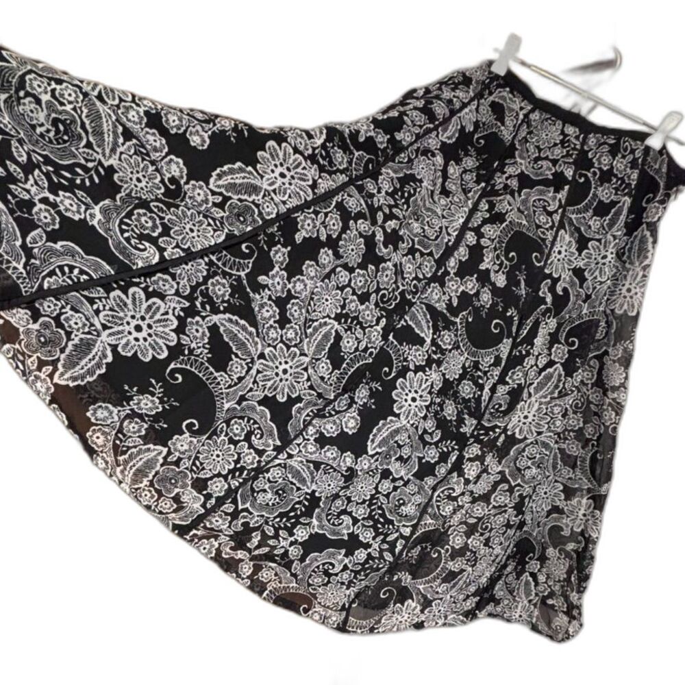 Vintage 2X Black Ivory Floral Paisley Swing Skirt Made In India Boho Midi-READ